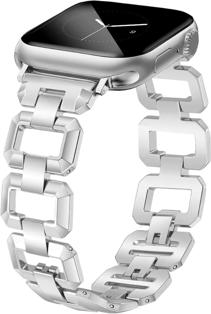 JR.DM Gold Watch Band for Women Compatible with Apple Watch 38mm 40mm 41mm 42mm 44mm 45mm 46mm 49mm Dainty Dressy Bracelet Designer Metal Chain Strap for iWatch Series 11/10/9/8/7/6/5/4/SE/3/2/1 Ultra