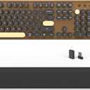 Wireless Computer Keyboards Mouse Combos, COVEVA Colorful Typewriter Retro Keyboard with Round Keycaps, USB Keyboard and Mouse Set 2.4GHz Full-Size Wireless Keyboard and Optical MouseBlack-Coffee