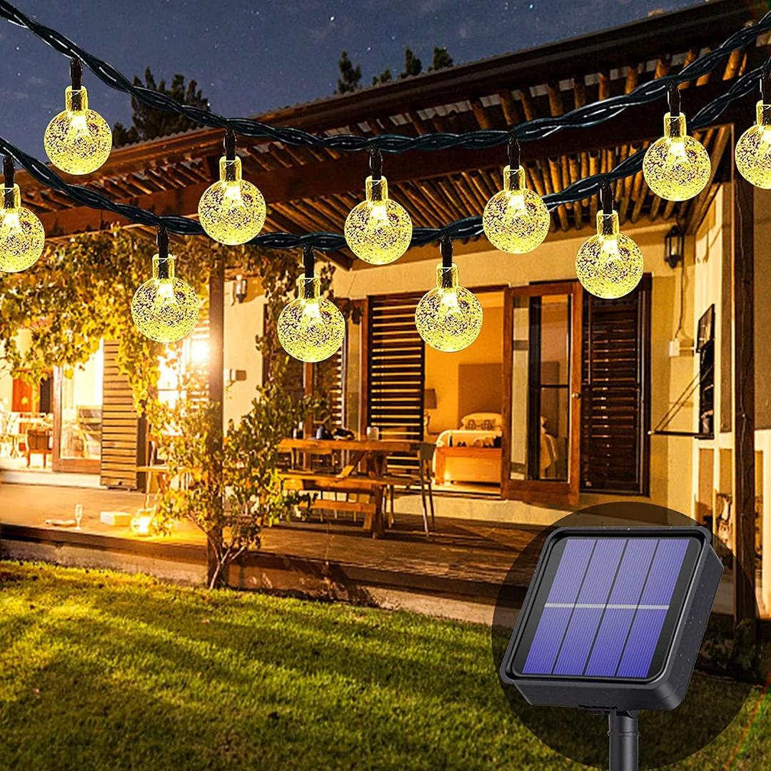 Lezonic Solar String Lights Outdoor Waterproof,50LED Solar Crystal Globe Lights,8 Mode 7M/24Ft Outdoor Solar Powered String Lights for Garden,Patio Yard,Christmas,Parties,Wedding(Warm White)