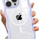 QLTYPRI Magnetic for iPhone 14 Pro Case Compatible with Magsafe, Cute Curly Wave Frame Clear Case for Girls Women,Transparent TPU Bumper Shockproof Protective Phone Cover for iPhone 14 Pro - Purple