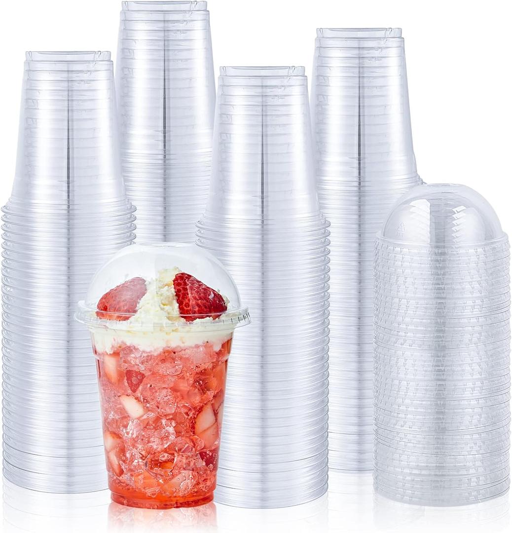Lilymicky [100 Sets 12 oz Clear Plastic Cups With Dome Lids, Disposable Plastic Drinking Cups, 12 oz Parfait Cups for Ice Coffee, Smoothie, Bubble Boba