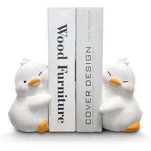 HINUGO Cute Duck Bookends Decoration, Book Ends for Heavy Books, Book Holders for Shelves in Home Office Children’s Rooms Desk Bookshelf