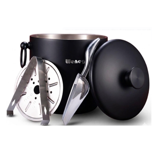 wenegg Ice Bucket with Lid, Scoop, Tongs and Strainer - Well Made Insulated Stainless Steel Keep Ice Frozen Longer - Ideal for Cocktail Bar, Parties, Chilling Wine, Champagne - 3 Liter  (Black)