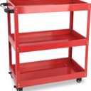 3-Tier Utility Cart, 330 Lbs Load Capacity, Heavy Duty Rolling Tool Cart with Wheels, Red Steel Service Cart for Workshop and Garage Storage
