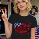 Wlen 4th of July Shirts for Women USA T-Shirt American Flag Patriotic Tee Tops (Black, L)
