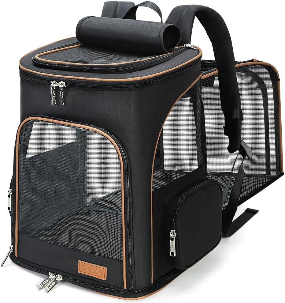 Lekereise Cat Backpack Carrier for Small Dogs and Medium Cat Puppy Kitten Bunny Pet Carrier Backpack Collapsible with Fully Ventilated Mesh with Safety Leash (Black, 19 Inches)