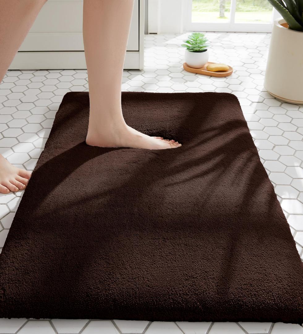 MINIDEAR Bathroom Rugs 24x17 Dark Brown - Thick Memory Foam Bath Mat, Ultra Soft & Plush Fluffy, Non-Slip, Quick Dry, Absorbent Washable Floor Microfiber Mat for Tub, Home Decor Accessories