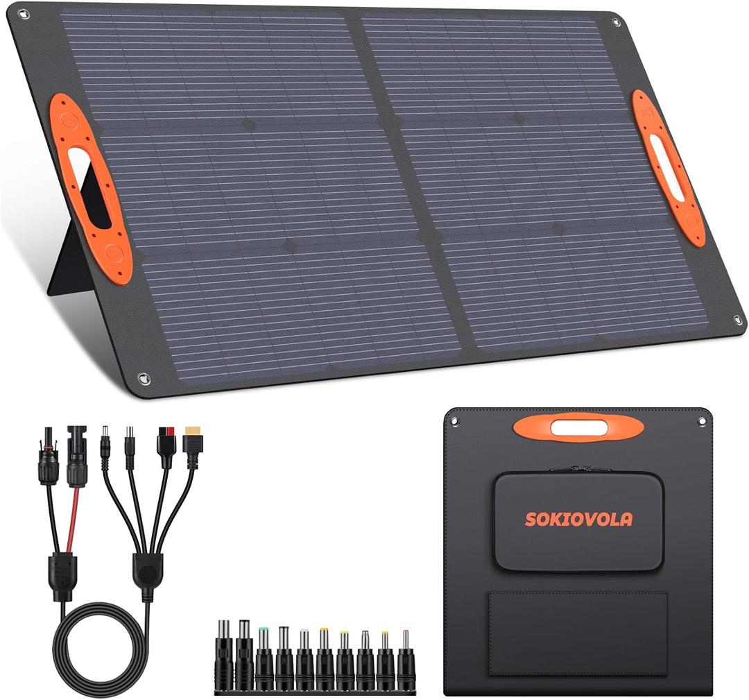 SOKIOVOLA N-Type 16BB 100W Portable Solar Panel 18V Mono ETFE Foldable Solar Panel,25% High Efficiency IP68 Waterproof for Camping Outdoor RV Blackout