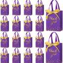 Kolldenn 36 Pack Small Thank You Gift Bags with Handles 5.9 x 4.3 x 2.4 Inches Wedding Favor Bags with Bow Ribbon Graduation Candy Goodie Gift Bag Bulk for Wedding Birthday Bridal Shower(Purple)