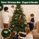 24 Pcs Dark Green Velvet Bows for Christmas Tree Decor, Elegant Velvet Pre-Tied Ribbon Bows Door Garland Vintage Ornaments for Christmas, Wreaths, Gifts and Home Decoration (5x7 Inch, 3/8'' Wide)