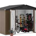 DWVO 10x8FT Outdoor Storage Shed, Spacious Metal Tool Shed with Lockable Doors & Ventilation for Patio, Lawn, and Backyard, Ideal for Storing Garden Equipment, Lawnmowers, and Bicycles, Brown