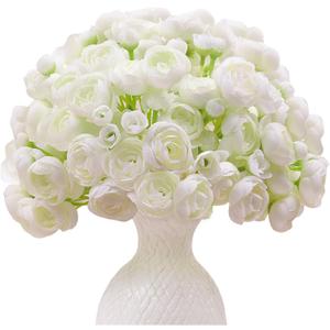 32Pcs Ranunculus Artificial Flowers, Ivory White Faux Silk Mini Peonies Bulk Fake Wedding Flowers for DIY Bouquet, Home Decor, Bridal Shower & Centerpieces