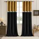 Velvet Curtains Drapes for Living Room 90 Inches Vintage Window Treatment Gold Black Curtain Embroidered Floral Drape Blackout Retro Curtains 2 Panels Set