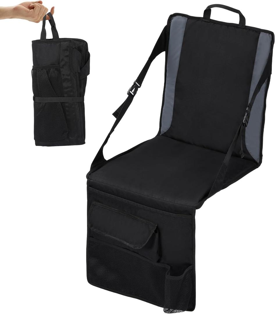 REDCAMP Portable Stadium Seat Bleacher Cushion, Folding Stadium Seats Bleacher Chairs with Back and Cushion for Camping Fishing Concert, Water Resistant, Black/Navy (Black Pocket x2)