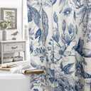 MUGINYU Boho Blue Floral Linen Shower Curtain for Bathroom - Rustic Farmhouse cottagecore Print Pattern Botanical Boho Shower Curtain Set Aesthetic Chinoiserie Vintage Bathroom Decor