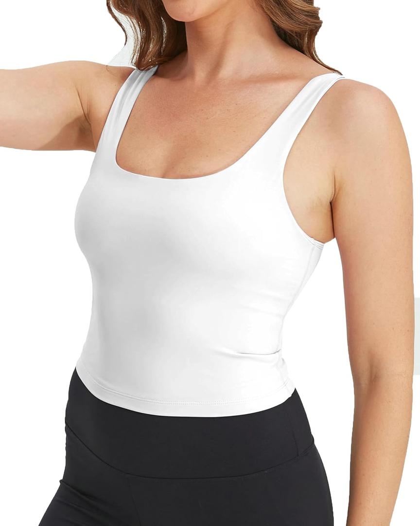 Womens Square Neck Crop Tank Top Trendy Cute Gym Yoga Workout Tops Buttery Soft Going Out Tops for Women (Large, White) Womens Square Neck Crop Tank Top Trendy Cute Gym Yoga Workout Tops Buttery Soft Going Out Tops for Women (Large, White)