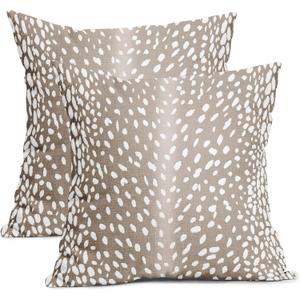 aportt Antelope Pillow Covers 20X20 Inch Beige Deer Animal Print Decorative Square Pillow Cases Modern Neutral Faux Fawn Cotton Linen Throw Pillows Set of 2 Home Decor for Sofa Couch Bedroom Outdoor