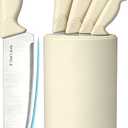 Knife Set, 6-Piece Kitchen Knife Set, German High Carbon Stainless Steel, Durable & Easy Clean Knife Block, Cream