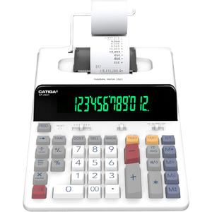 CATIGA 12 Digit Thermal Printing Calculator with Tape Print Out, Ink-Free Adding Machine, 5X Faster, Quieter at 8.0 LPS, Extra Large Fluorescent Display, Tax Calculation with Clock and Calendar, SP-2401