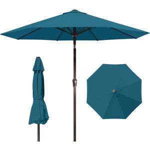 9ft Patio Umbrella with Push Button Tilt and Crank,Outdoor Market Table Umbrella UV Protection 8 Sturdy Ribs for Backyard,Garden,Pool,Deck(Lake Blue)