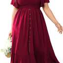 CICIDUDU Plus Size Casual Maxi Dresses for Curvy Women Short Sleeve Empire Waist Smocked Wedding Guest Dress Button Down (Green, XXL)