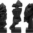 Aboxoo 3 Pcs Thinker Statue, Silence is Gold Abstract Art Figurine, See No Evil Hear No Evil Speak No Evil Statues, Modern Resin Sculptures Decor for Living Room, Home, Office Study (Black) (Small)