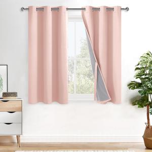 XWZO 100% Blackout Curtains 2 Panels with Tiebacks- Heat and Full Light Blocking Window Treatment with Black Liner for Girl's Room/Nursery, Grommet, Blush Pink, W42 x L45 Inches Long, Set of 2