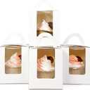 qiqee 100Packs Cupcake Boxes Individual Cupcake Holders Disposable White Single Cupcake Boxes with Window 3.7 * 3.7 * 4.5inch Cupcake Containers