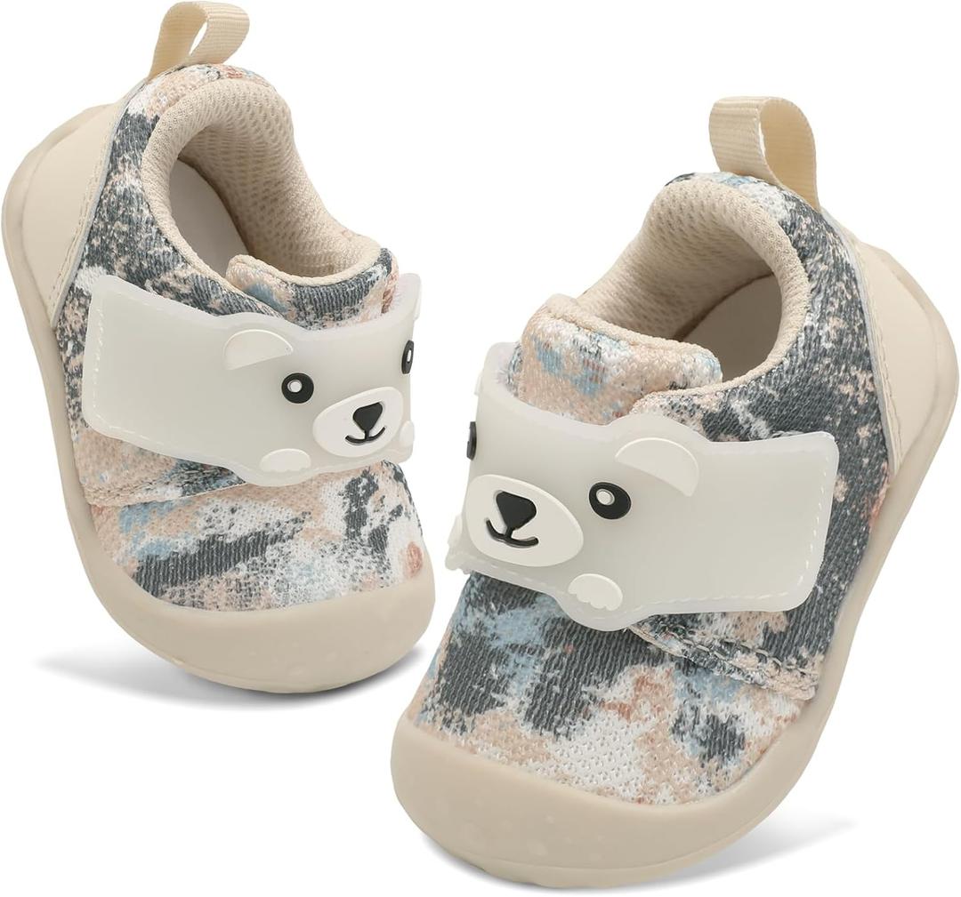 FEETCITY Baby Walking Shoes Wide Baby Shoes Boys Girls Infant Sneakers Crib Shoes Breathable Toddler Barefoot Shoes Slip On Shoes (Beige Camo)