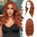 Eawwii Ginger Long Wavy Wig for Women, Pre-Cut HD Lace Natural Hairline, Glueless Middle Part, Synthetic Fiber for Daily and Party Use 20Inch