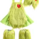 Nicoxijia Toddler Baby Girl Christmas Costume Outfit Furry Sleeveless Romper Overalls Headband Leg Warmer Plush Xmas Clothes (18-24 Months)