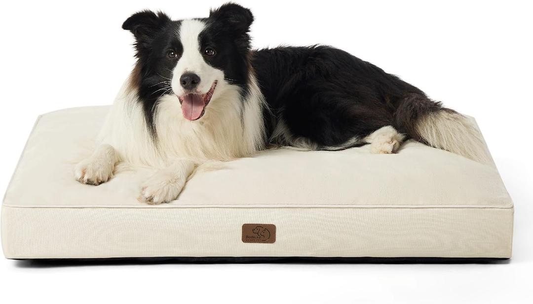 Bedsure Washable Dog Beds Large Sized Dog - 4 Inch Thicken Up to 80lbs Waterproof Pet Mat Pillows with Removable Washable Cover, Ivory