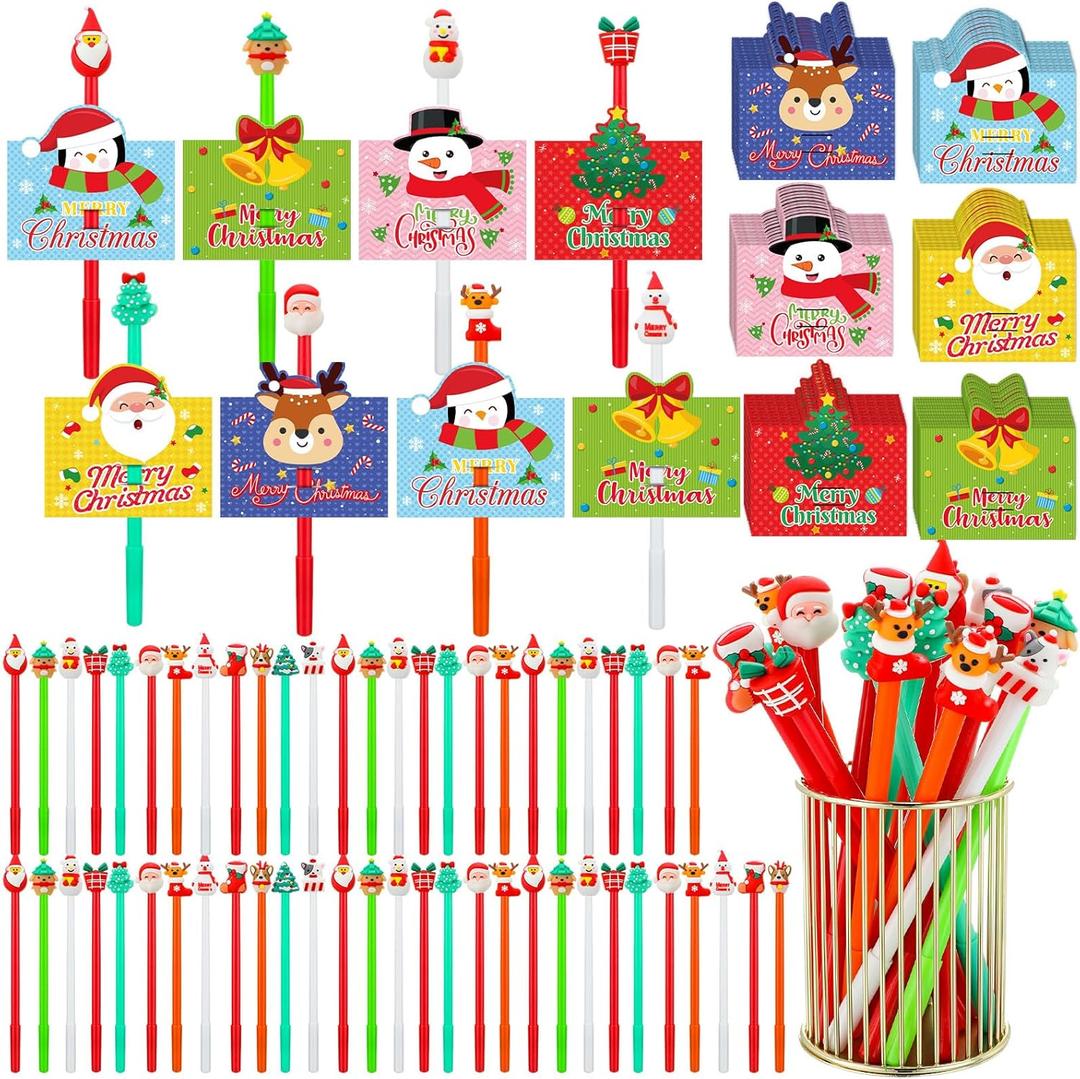 Zhanmai 60 Pcs Christmas Pens Cute Cartoon Gel Ink Fun Christmas Pens for Kids Gift Bulk Xmas Novelty Cards for Students Teacher Holiday Xmas Gift Office School Supplies