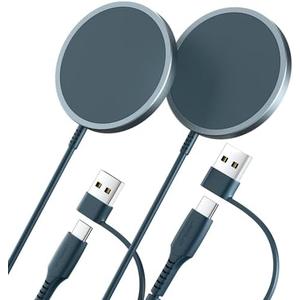 Mag-Safe Charger 2-Pack for iPhone 17, JSAUX 15W Magnetic Wireless Charger Fast Charger Pad Compatible with MagSafe Charger, iPhone 17 Air Pro Max/16/15/14/13/12 Series/Airpods Blue
