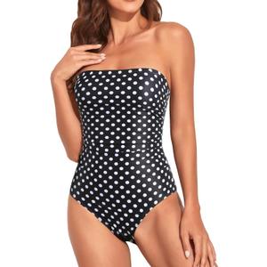 Holipick Women Tummy Control One Piece Swimsuits Strapless Bandeau Bathing Suits Slimming Halter Swimwear (XX-Large, Black Dot)