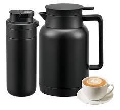 50oz 1.5L Thermal Coffee Carafe Dispenser, Unbreakable Double Walled Vacuum Thermos Coffee and Beverage Dispenser with Tea Infuser and Strainer for Banquet and Party (Black)