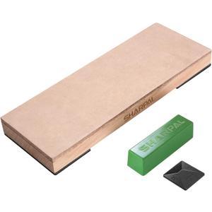 SHARPAL 204N Leather Strop (Genuine Cowhide) 8" x 3" Kit with 2 Oz. Polishing Compound & Angle Guide, Knife Stropping Block for Sharpening & Honing Knives, Straight Razor, Woodcarving Chisels
