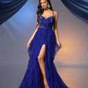 Women's Sequin Tulle Prom Dresses Summer Formal Evening Gown Spaghetti Wedding Bridesmaid Party Cocktail Maxi Dress (Blue) Medium 