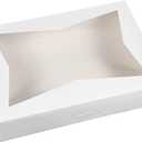 ONE MORE [15-Pack] 14 x10 x 3inch White Lock Corner Window Bakery Cookie Boxes, Large Paperboard Container with PVC Windows for Pie