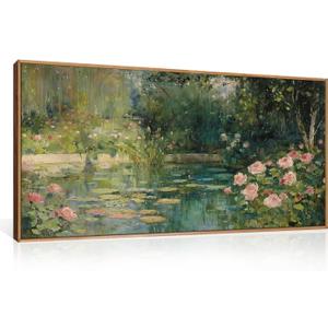 FWIEXA Monet Floral Framed Canvas Wall Art Set, Impressionist Botanical Garden Wall Decor, Vintage Ponds Tree Plant Artwork, Nature Landscape Prints, 20x40 Inches Pictures for for Living Room, Bedroom (Oil Painting Garden)