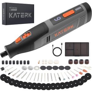 Katerk Cordless Rotary Tool, 4000mAh Battery, 6-Speed, 28000RPM, Rotary Tool Kit with 70 Accessories Light duty Engraving Pen for Sanding, Polishing, Drilling, Etching, Grinding, Wood Carving (Gray)