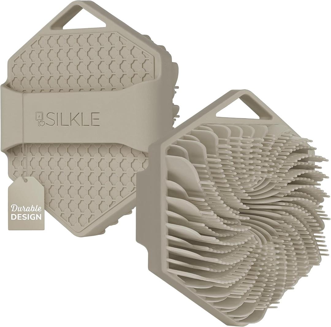 SILKLE Silicone Body Scrubber Gentle Exfoliating Shower Scrubber for Body & Bath, Silicone Shower Brush & Loofah Alternative Non-Slip Silicone Body Brush, Quick Dry, Hygienic - Clay