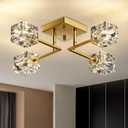 Gold Semi Flush Mount Ceiling Light Fixture, 4-Light Sputnik Ceiling Light with Clear Glass Shades, Modern Glass Ceiling Light for Bedroom, Dining Room, Kitchen, Hallway, Entryway, Foyer, 18.1 x 18.1 x 5.1 inches