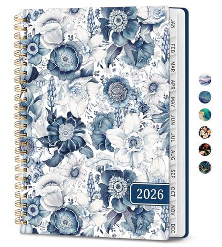 2026 Planner, Monthly and Weekly Calendar Planner for Women, Jan 2026 - Dec 2026, Hardcover Pretty 2026 Agenda Planner Book with Tabs, Spiral Bound, Perfect for School Office Home Supplies, 6.3" x 8.5" - Blue Floral