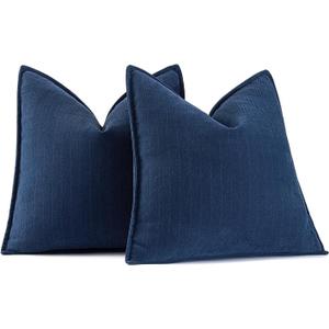 MIULEE Pack of 2 Navy Blue Decorative Pillow Covers 18x18 Inch Soft Chenille Luxurious Couch Throw Pillows Farmhouse Cushion Covers with Elegant Design for Sofa Bedroom Living Room Home Decor