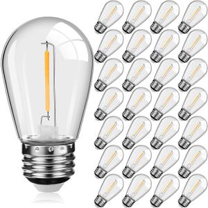 60 Pack LED Replacement Light Bulbs S14 Shatterproof Waterproof String Light Replacement Bulbs 1W Outdoor LED Bulbs Vintage Patio Bulbs, E26 110v Regular Base (Warm White)