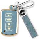 MILD EAST for Toyota Key Fob Cover with Keychain, 4 Button Car Key Case Shell for Tacoma Highlander Corolla Sequoia Camry Tundra Avalon RAV4 4Runner, Golden Edge Soft TPU Easy to Press