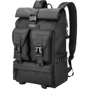 SWICKY 30L Travel Rolltop Backpack, Expandable with Laptop Compartment, Water Resistant, Airline Carry-On Approved, Unisex Backpack for Travel & Commute (18x14x8 Inches)