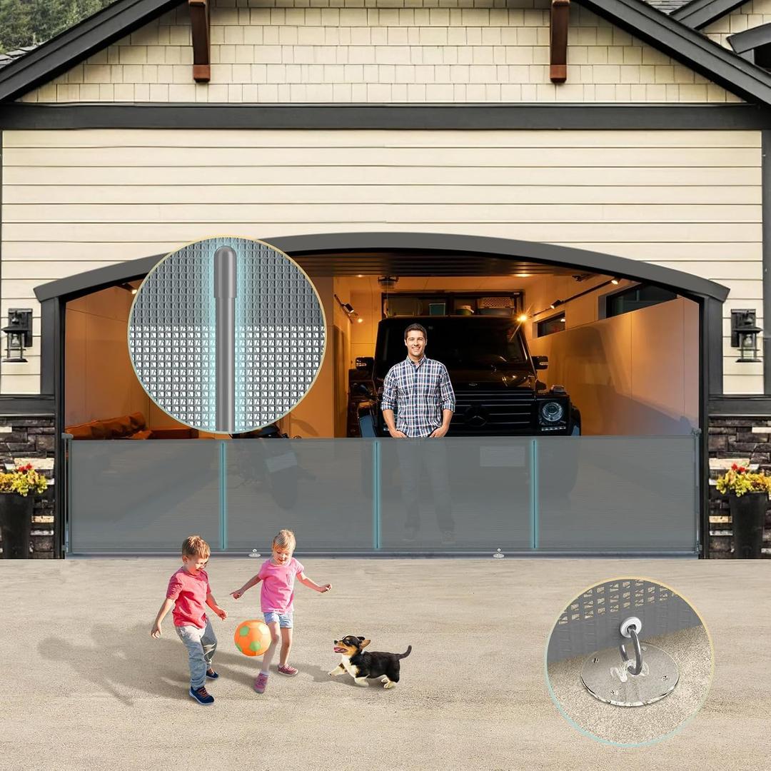 180'' Retractable Baby Gates Extra Wide for Stairs,42" Extra Tall Retractable Dog Gate for Doorways, Deck, 15 Foot Indoor/Outdoor Retractable Gate with Reinforced Rods, Grey Retractable Garage Gate