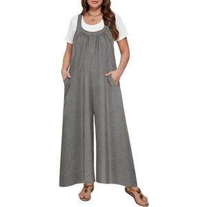TIYOMI Plus Size Women's Summer Casual Overalls Loose Wide Leg Jumpsuits Adjustable Straps Baggy Rompers With Pockets XL-5XL (Gray, XXXL)